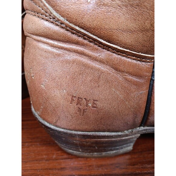 Vintage Frye Cowboy Western Boots 10.5 D Brown Leather Stitching Block Heel USA main image 5
